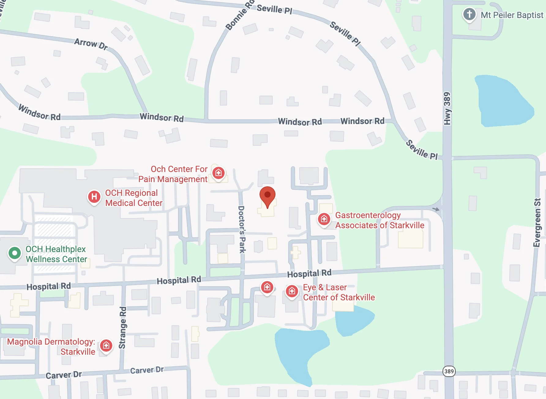 Map to 102 Doctors Park in Starkville, Mississippi