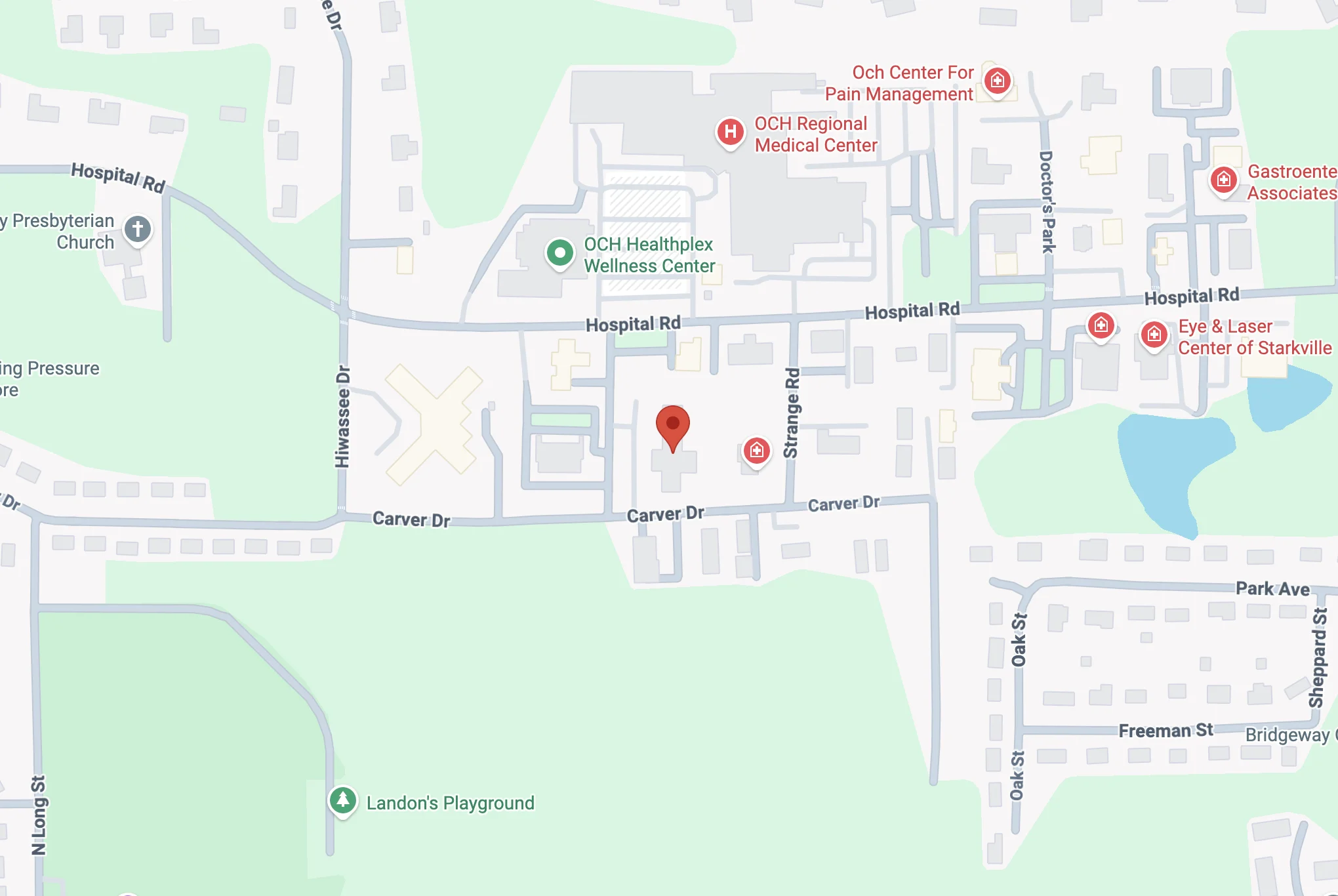Map to Baptist Medical Group-Starkville Medical Associates Main Location at 107 Brandon Road in Starkville, Mississippi